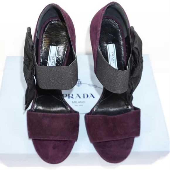 Prada Calzature Purple Plum Bowtie Open Toe Sandals Pumps Heels Size 39 / 9 - Picture 2 of 6